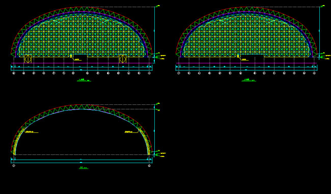 浦东跨度110米，拱高35_7米煤棚网架